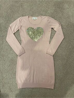 Say What? Retro Fitted Ribbed Knit Heart Sequin Sweater Dress Medium